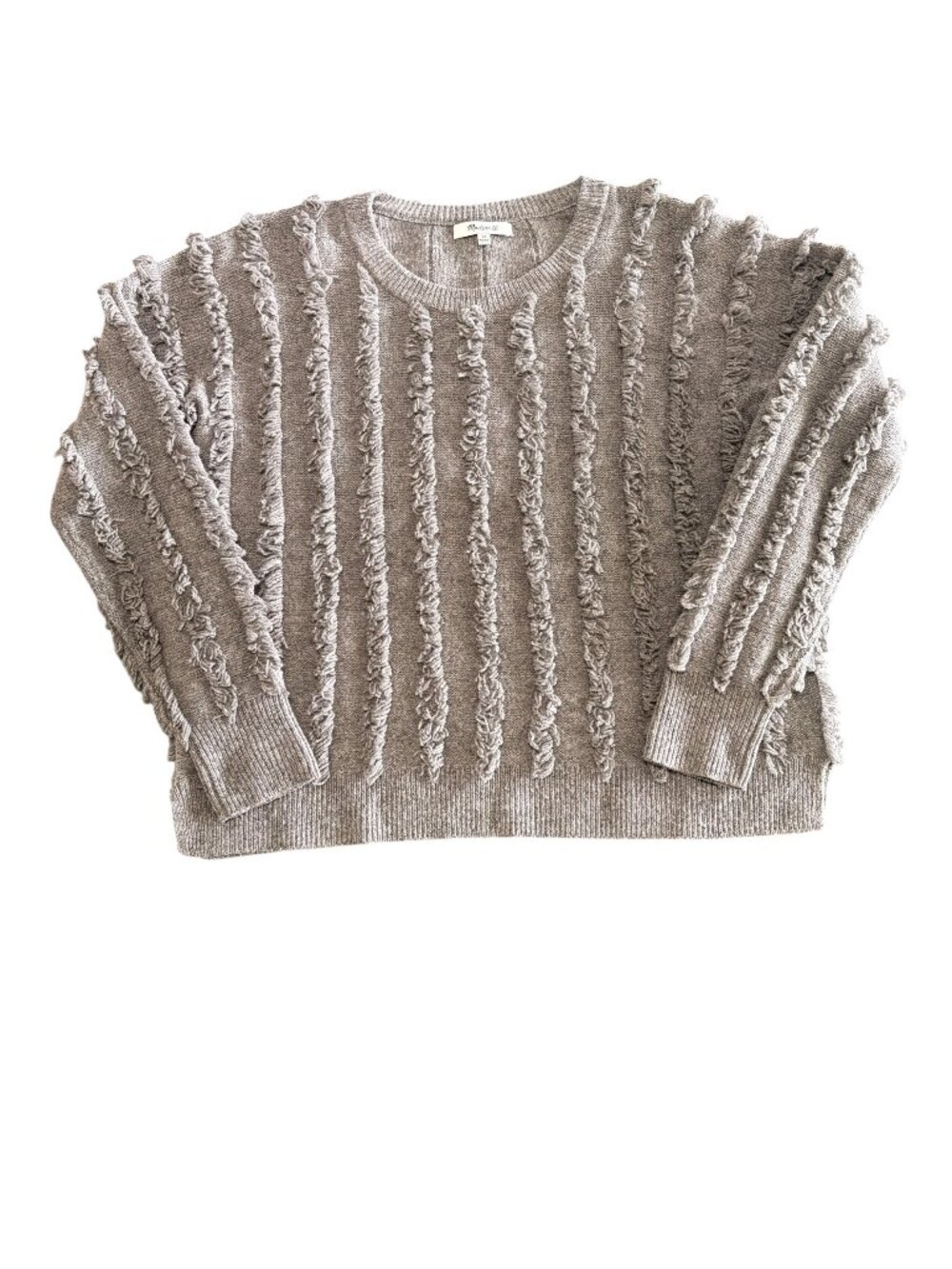 Madewell Merino Wool Gray Fringe Stripes Pullover Sweater Texture Womens XS